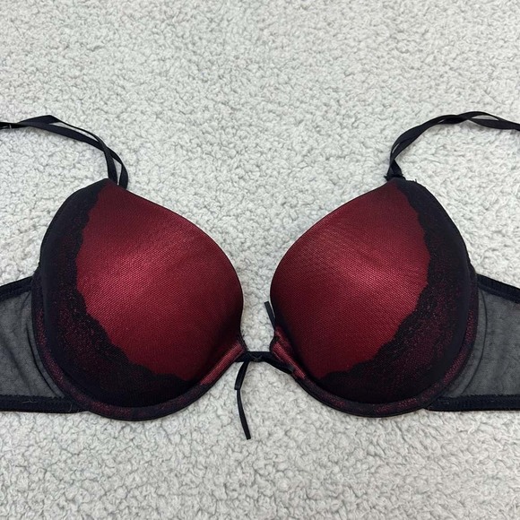 Vassarette Bra 36B Plunge 75-375  Push up Mesh Lace Overlay Push Up Bra Padded - Picture 1 of 10